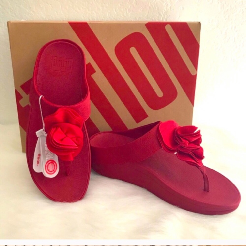 Fitflop Cherry Red Florrie Flower Sandals Limited Edition Christmas Holiday